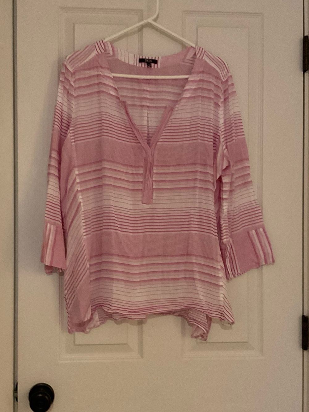 NYDJ Pink & White Striped V-Neck Tunic Top
